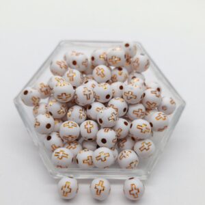 ENSAMBLE ACRÍLICO BOLA #8 BLANCA CRUZ DORADA