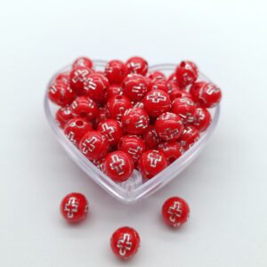 ENSAMBLE ACRÍLICO BOLA #8 ROJA CRUZ PLATEADA